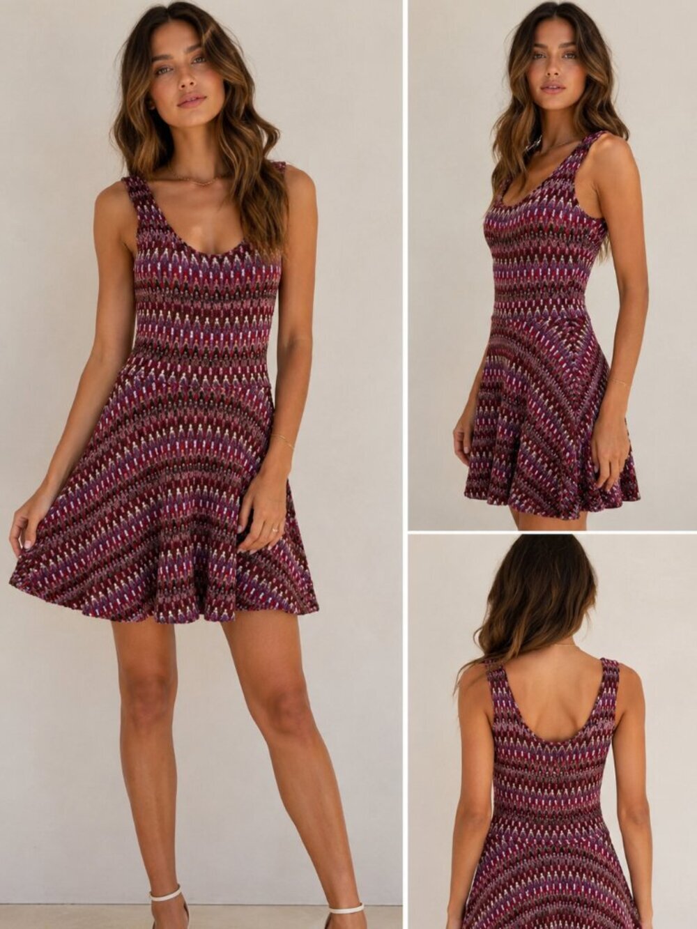 Lovers + Friends Women's XS Burgundy Space Dye Knit Fit & Flare Mini Dress